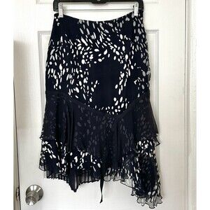 Vintage Zapa Asymmetrical Midi Skirt Boho Polka Dots Women’s Sz 8 US/ 38 Black